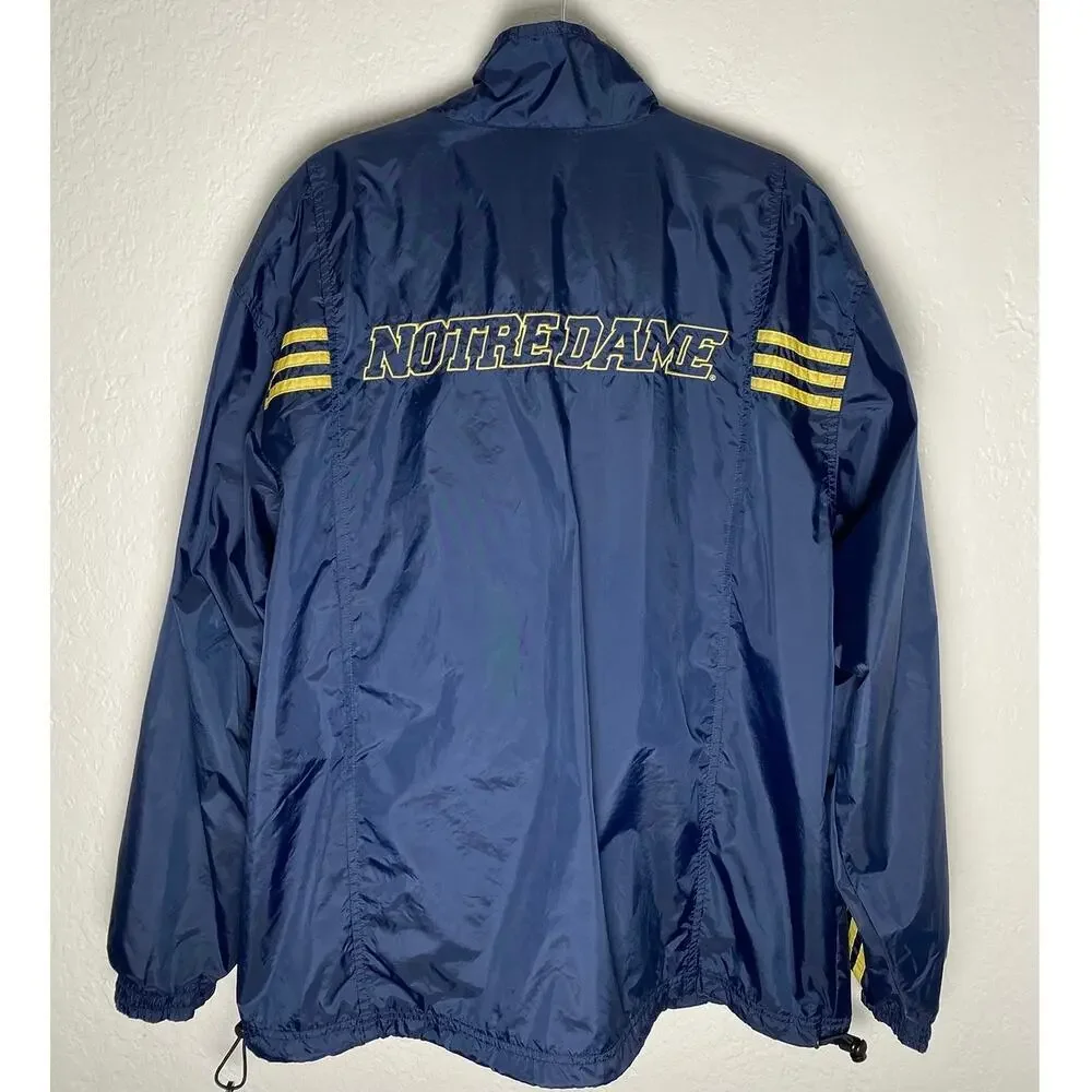 Adidas Men's Blue Windbreaker Jacket Gold Notre Dame Letters/Stripes‎ ND Patch